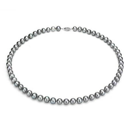 Ultra-Luster 7-8mm Grey Genuine Cultured Freshwater Pearl 18 Necklace and Sterling Silver Filigree Clasp