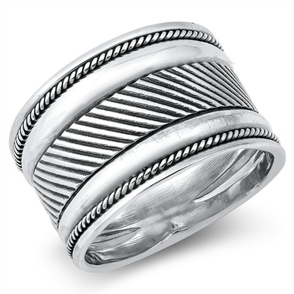 Chunky Grooved Rope Men's Large Ring .925 Sterling Silver Band Jewelry Female Male Unisex Size 9