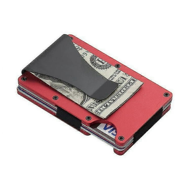 Cartera delgada para hombre - Billetera minimalista con bloqueo RFID y bolsillo frontal - Billetera metálica con clip para billetes