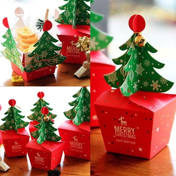 Cajas de embalaje navideñas | Cajas de regalo de cartón rojo y verde de 16 x 6 x 6 cm | Cajas para galletas, chocolates y pequeños obsequios | Loncheras navideñas | Decoración de mesa para regalos