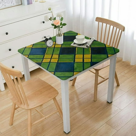 

ONETECH Blue Green Tablecloth Graphic Pattern Old Fashioned Rhombus Shapes with Dashed Lines Table Cloth Cover for Room Kitchen Decoration Blue Green and Yellow 40*40