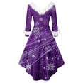 thumbnail image 3 of Women's Fashionable Casual Fitted Christmas Print Party Long-Sleeved V-Neck Hair Collar Dress for Holiday Parties and Events,Purple,4XL, 3 of 4