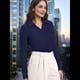 thumbnail image 4 of Camisas de Mujer de Larga, Informales, de Negocios, con Cuello en V, Suéter de Punto Acanalado, Blusas Ajustadas. Azul Oscuro XL, 4 of 5