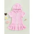 thumbnail image 2 of Springcmy Kids Little Girl Swim Cover Up Dress Toddler Towel Terry Swimsuit Wraps Zip Up Bathing Suit Robe Pool Beach Coverup Pink 2-3 Years, 2 of 7
