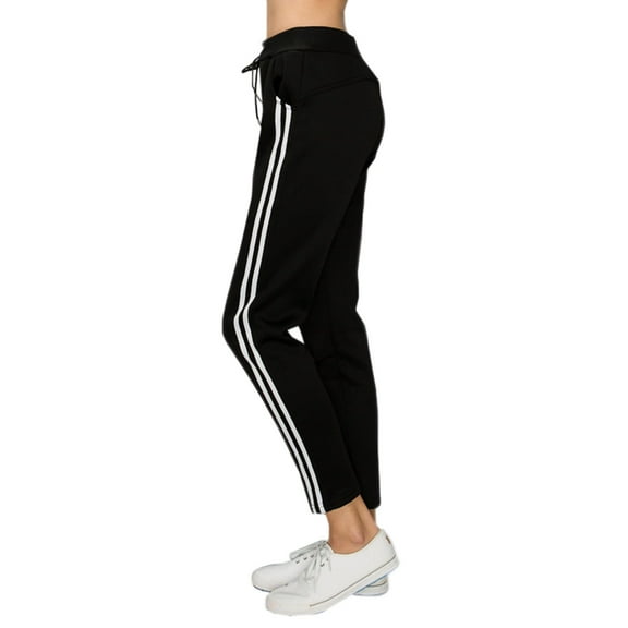 Fleece Lined 2-Stripes Sports Pants Black and White fits Sizes 0-8