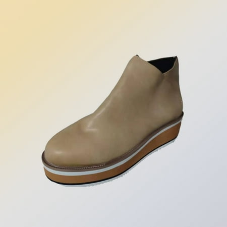

Christmas Gift VEKDONE Women s Shoes Wedge Heel Ankle Boots Flat Side Zipper Round Toe Solid Color Nude Platform Boots