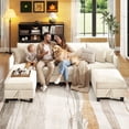 thumbnail image 3 of BedLuxury 112" Modular Sectional Sofa with 2 Moveable Storage Ottoman, Cloud Couch Seats 6, Modern Living Room Furniture, Chenille Beige, 3 of 12