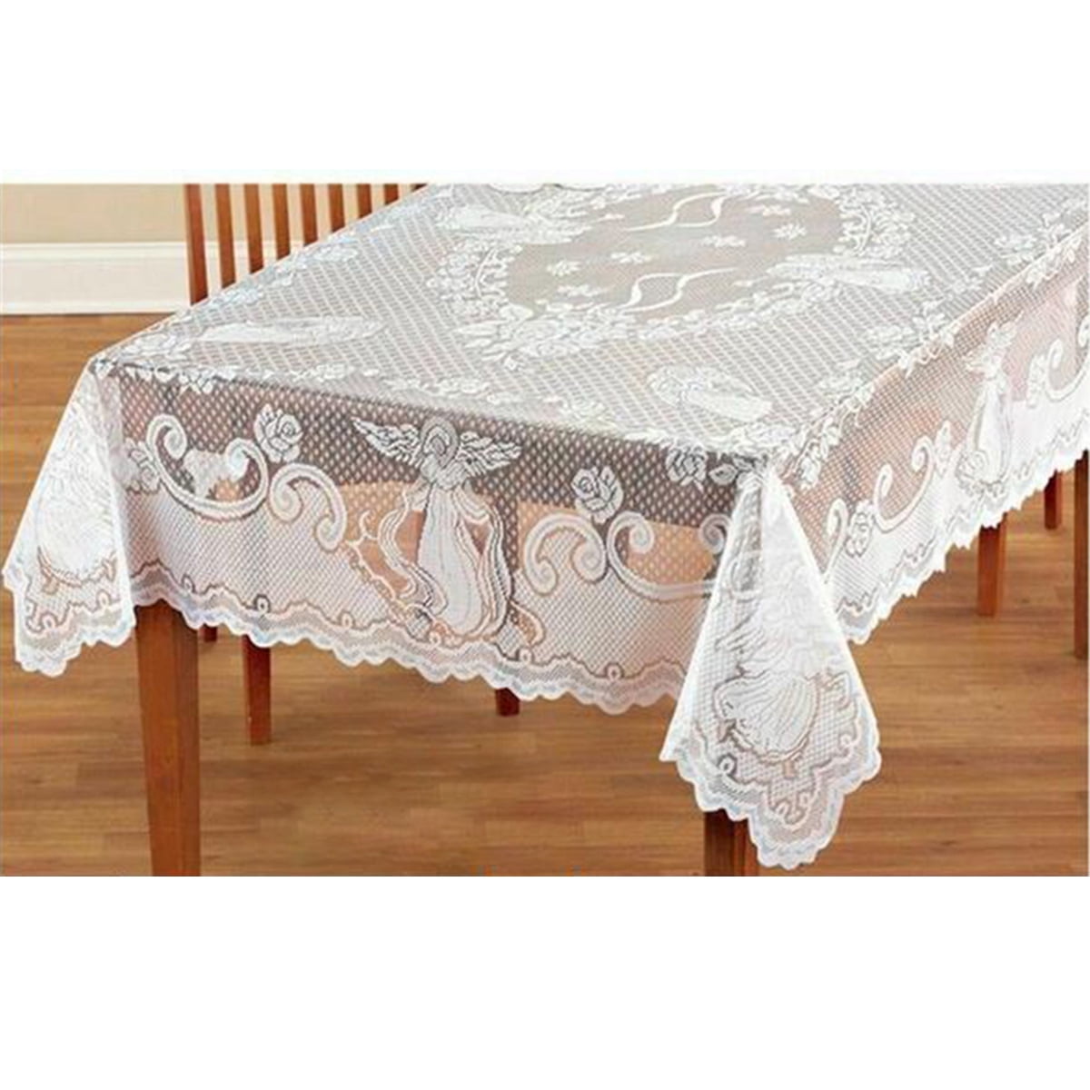 White Vintage Lace Tablecloth Floral knitted Table Cover Rectangle Wedding Decor 