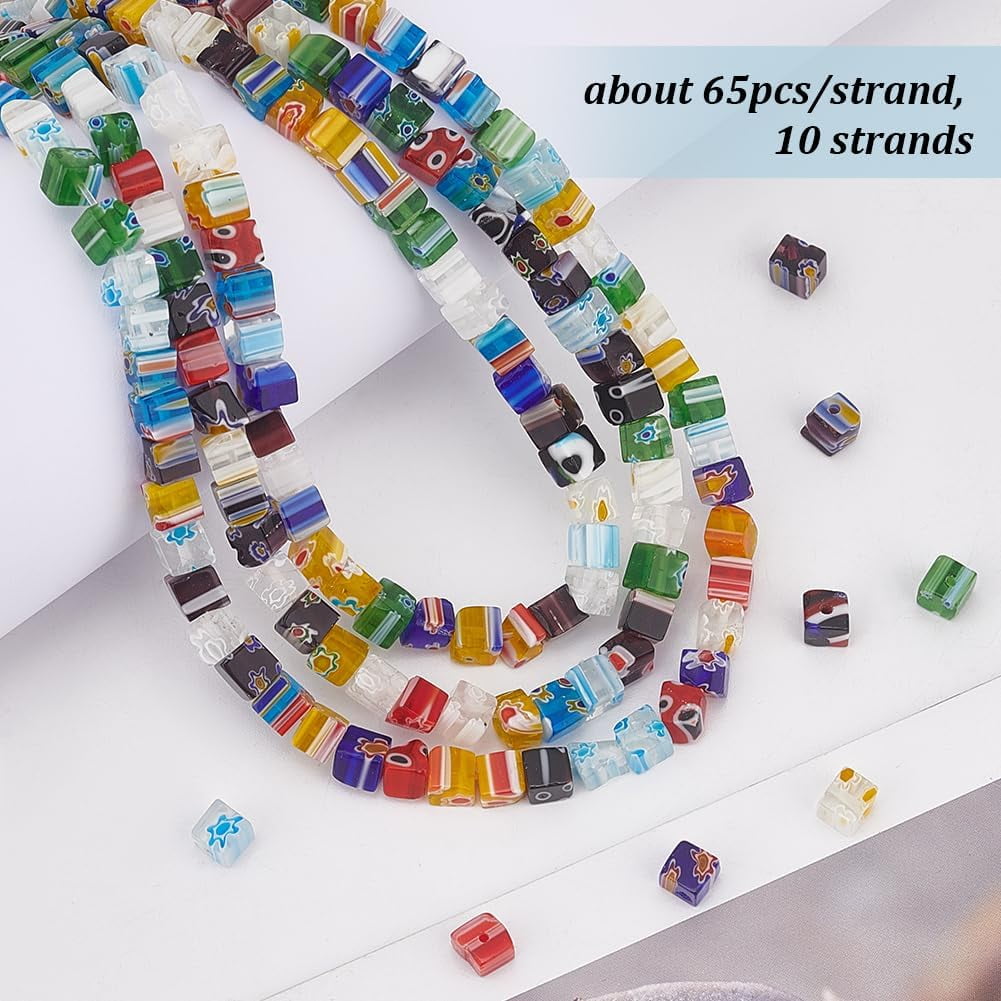 650pcs 6mm Assorted Lampwork Glass Beads Cube Millefiori Beads for Jewelry Making