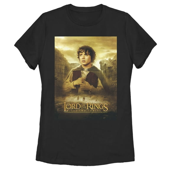 Women's The Lord of the Rings Two Towers Frodo Movie Poster  Graphic Tee Black 2X Large