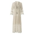 thumbnail image 5 of LEAVINGSUO Summer Dresses for Women Fashion Casual Bohemian Large Size V-Neck Solid Color Lace Tassel Long Dress Beige XXXXL, 5 of 9
