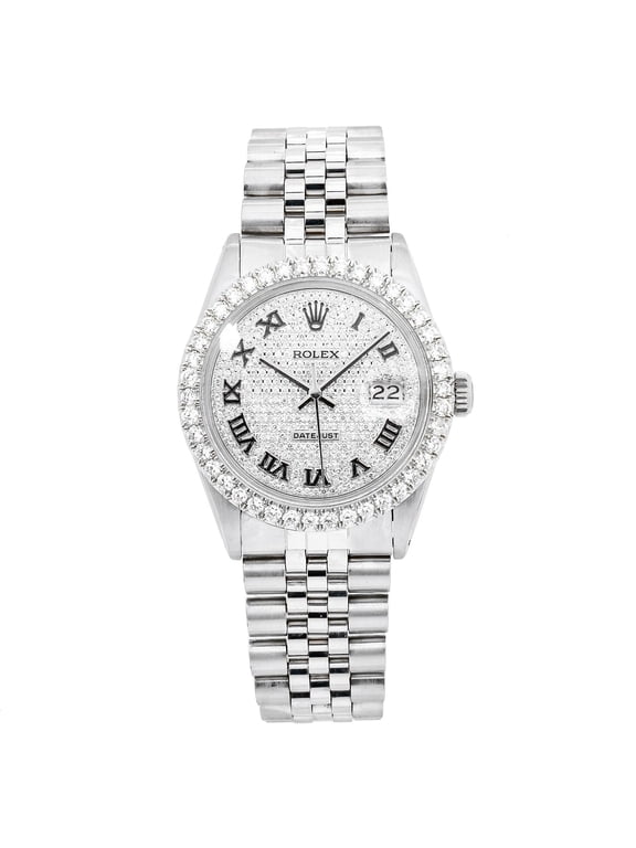 Pre-Owned Rolex Datejust 36MM 16014 Diamond Paved Roman Dial Diamond Bezel Stainless Steel Jubilee Bracelet