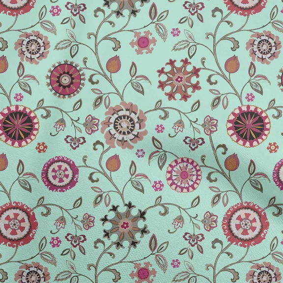oneOone Polyester Spandex Turquoise Blue Fabric Asian Suzani Dress Material Fabric Print Fabric By The Yard 56 Inch Wide