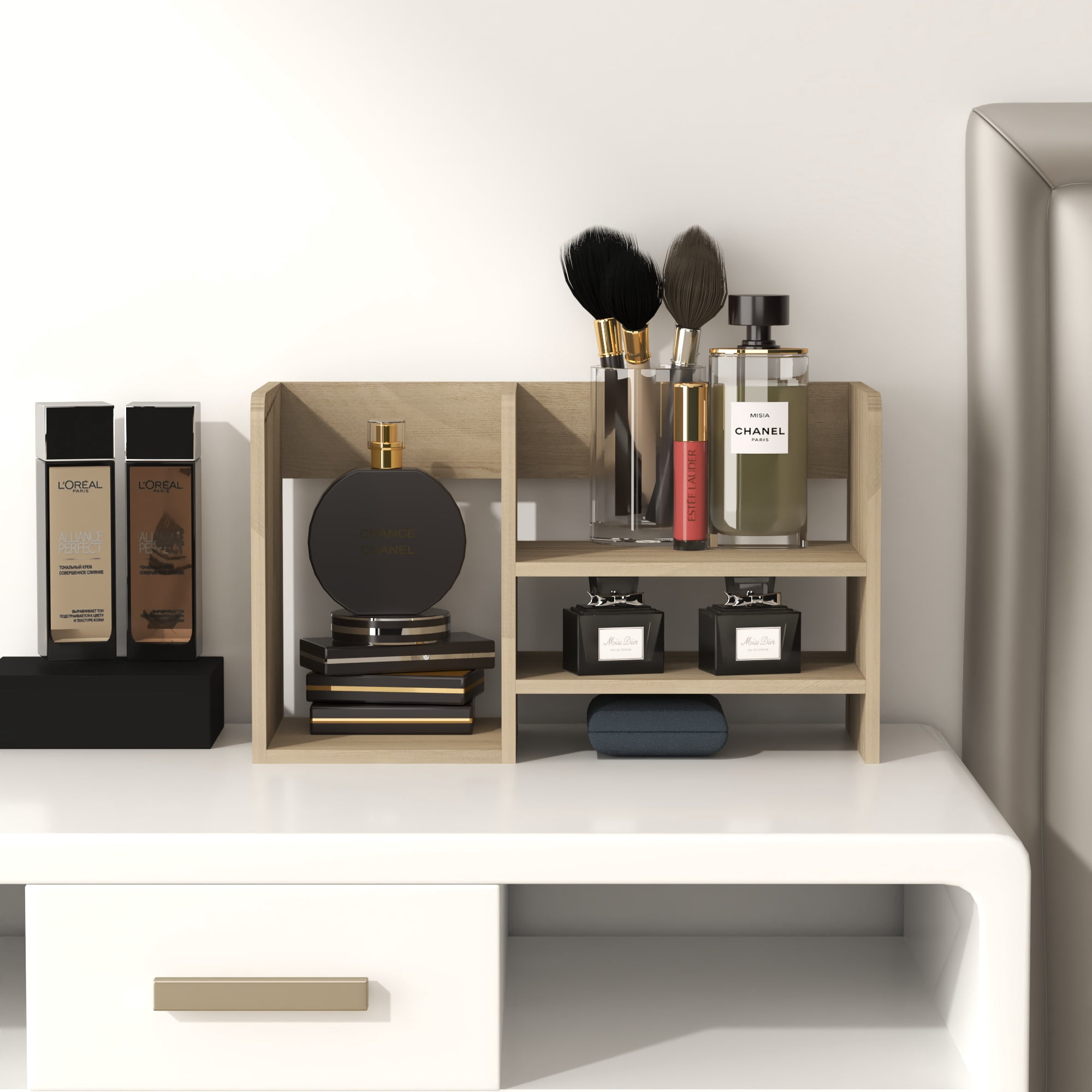 HOMLUX Desk Organizer Office Shelf with Compartment Stores Open Storage for Bedroom Kitchen, Black