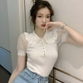 thumbnail image 3 of Clearance Retro Doll Collar Knitted Mesh Stitching Puff Sleeve Short Sleeve Top Modern, 3 of 6