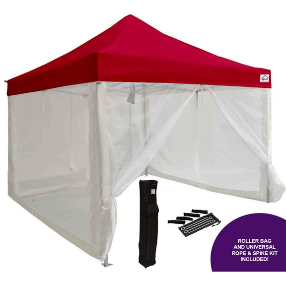 Impact Canopy 10x10 Pop Up Canopy Tent, Mesh Sidewalls, Screen Room, Steel Frame, Gazebo Enclosure, Red