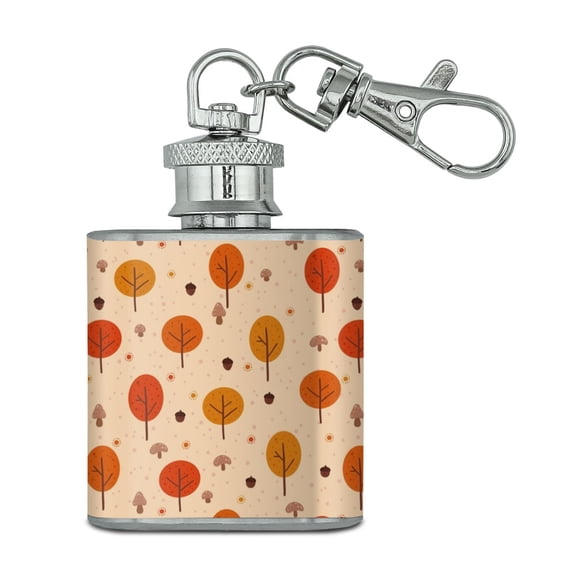 Autumn Fall Trees Pattern Stainless Steel 1oz Mini Flask Key Chain