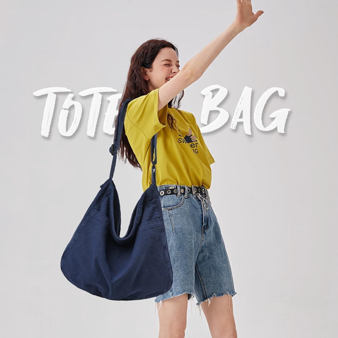 JennyShop Large Capacity Canvas Tote Bag, Fashion Purse Messenger Bag , Casual Hobo Crossbody Shoulder Bag for Travel Work