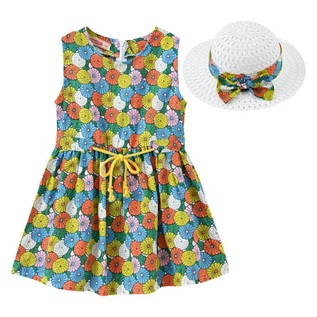 

Kids Toddler Baby Girls Spring Summer Floral Sleeveless Hat Princess Dress Clothing 5t Fall Dress And Dresses