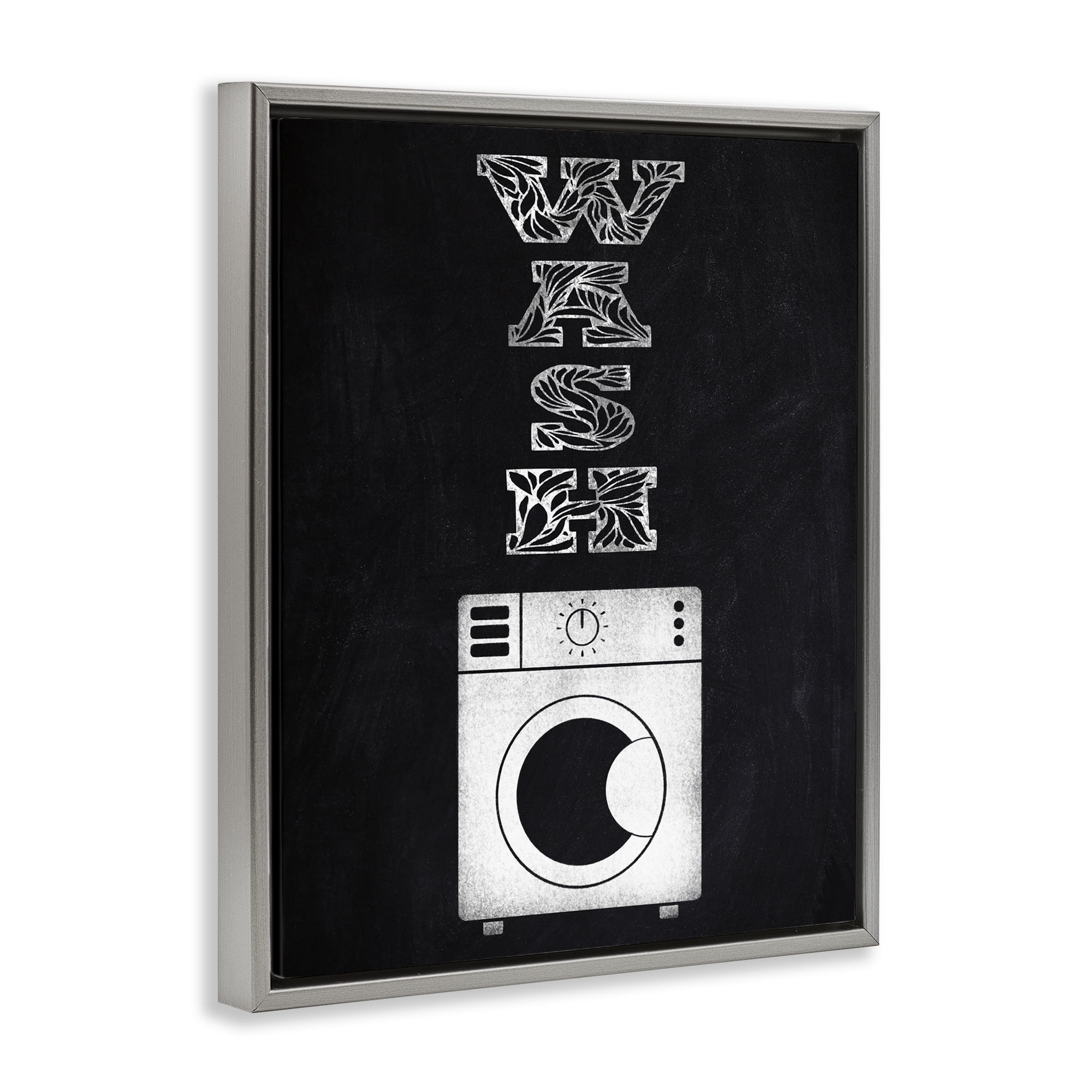 Laundry Wash Ornate Letters Gray Framed Floater Canvas Wall Art, design by Marcus Prime