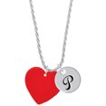 thumbnail image 1 of Delight Jewelry Acrylic 1" Red Heart Silvertone Script Initial Disc - P - Charm Necklace, 20"+3", 1 of 4