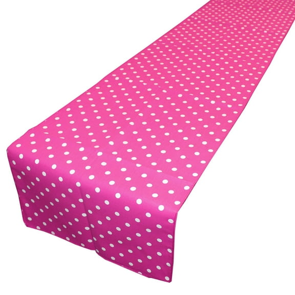Cotton Print Table Runner Polka Dots Small Dots White on Fuchsia