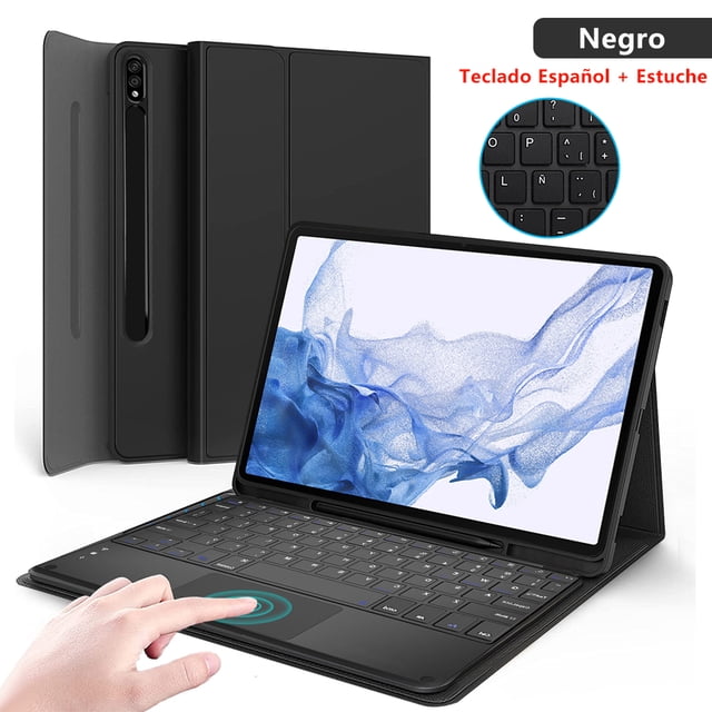 Keyboard Case for Samsung Galaxy Tab S7 FE S8 Plus Ultra Case Wireless Bluetooth Tablet Keyboard Cover Capa for Tab S6 Lite A8 Spanish Black S9 Ultra 14.6 inch