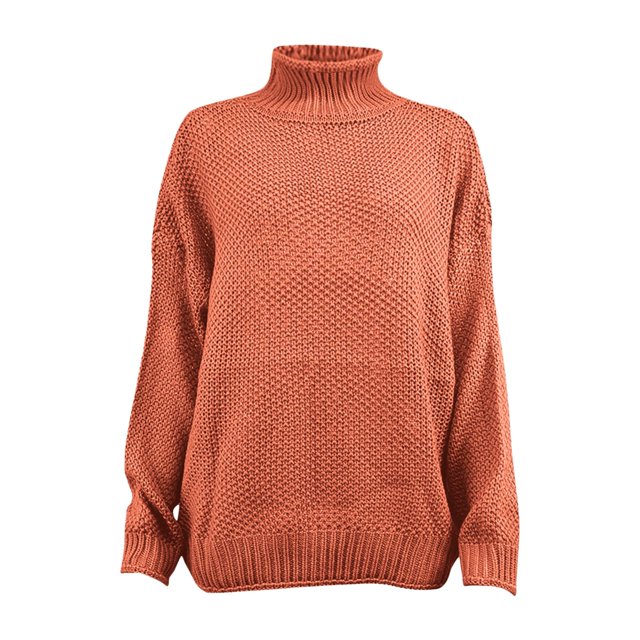 MSJUHEG Chandails pour Femmes Col Roulé Polyester Pull Col Haut Style Manches Longues Léger Chandails pour Femmes Rouge 6TG