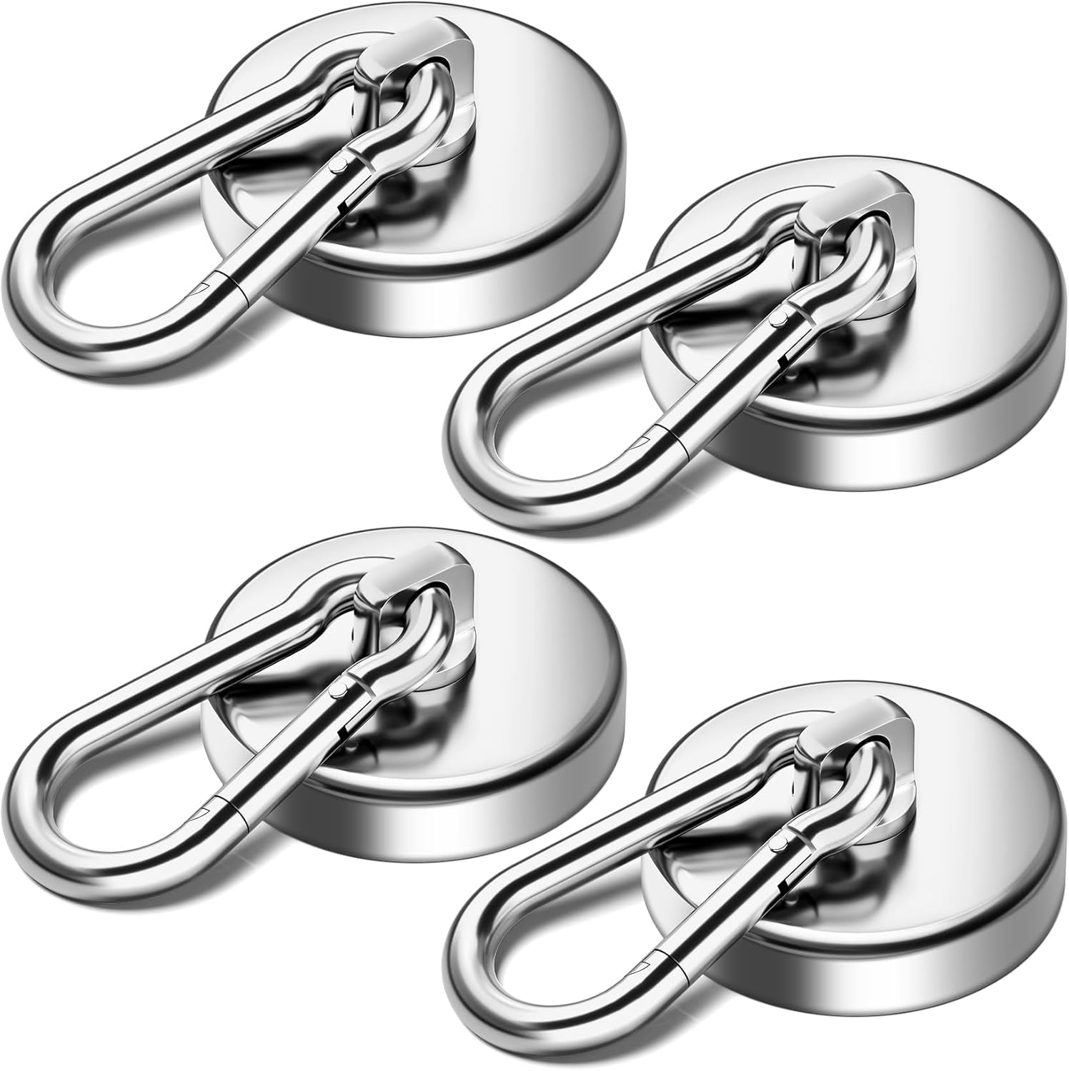 RGHJAR-4 Pack Strong Magnetic Hooks with Swivel Carabiner, 170 Lbs Magnetic Hooks for Cruise Cabins, Magnet Hooks Heavy Duty with Carabiner, Magnetic Carabiner Hook for Garage, Workplace, Kitchen