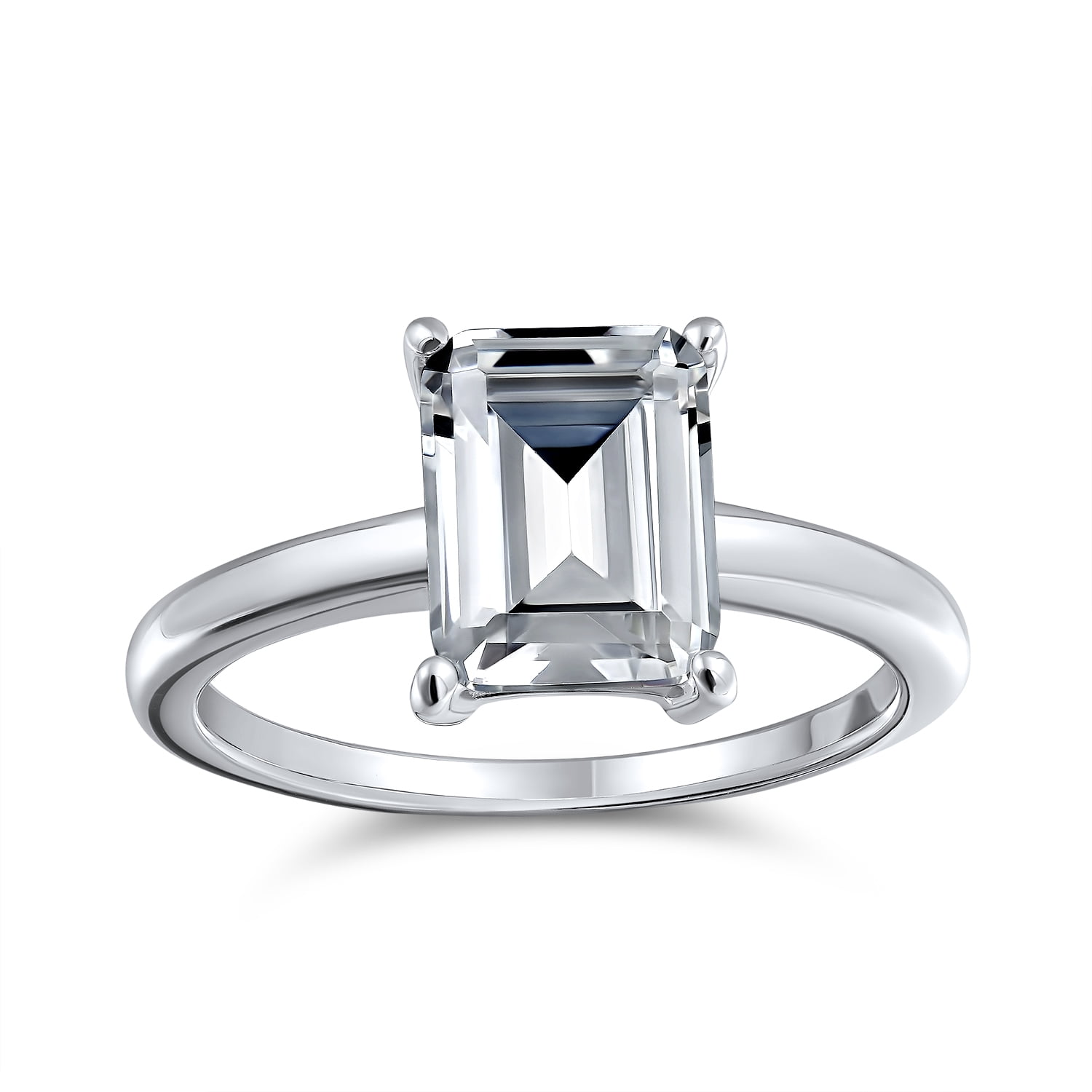 Natural Emerald Cut Diamond & Sapphire  Solitaire Engagement Ring 925 Sterling Silver Ring Handmade Ring Gift For Her