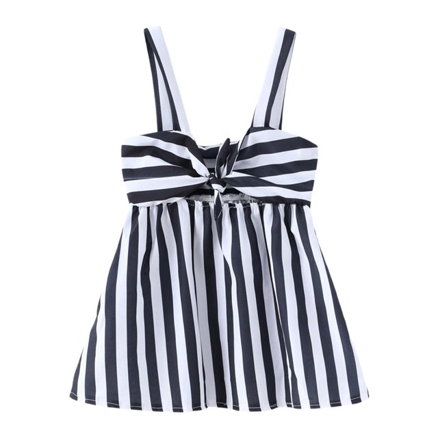 MEZZALL Robe d'Été Rayée pour Filles avec Nœud Mignonne Sans Manches Robe de Départ pour Enfants Robe de Fête Adorable pour Tout-Petits, 18-24 Mois