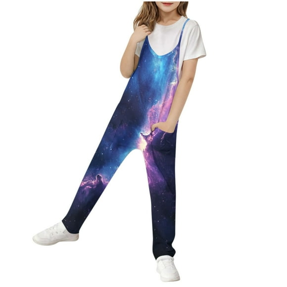 Odeerbi 5-14 Años Niñas de Verano Traje Estrelado Cielo Camisola Romper Primavera Casual Transpirable Cómodo Trajes Correa Bib Pantalones En General Traje de Juego
