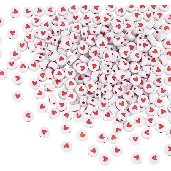 290Pcs Red Heart Charms Opaque Acrylic Charms Heart Spacer Charms 7mm Mini Flat Round Red Heart Pony Charms for Necklaces Key Chains DIY Crafts