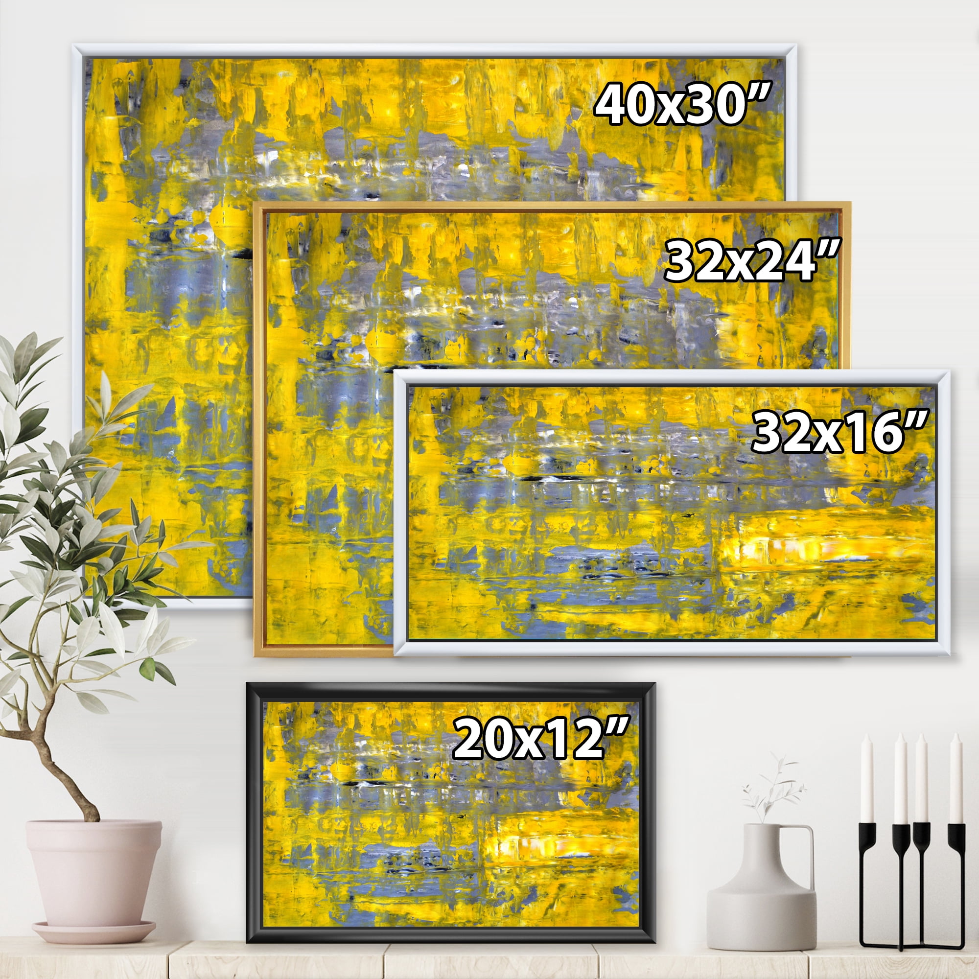 Designart 'Grey Meets Yellow Abstract Art I' Modern Framed Canvas Wall Art Print