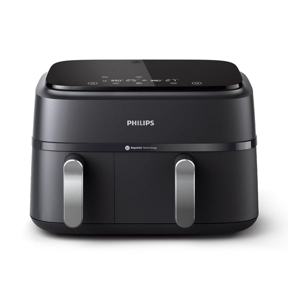 Philips 3000 Series Dual-Basket Airfryer, 9.5 Qt (9L) Capacity, Black, Silver Handles