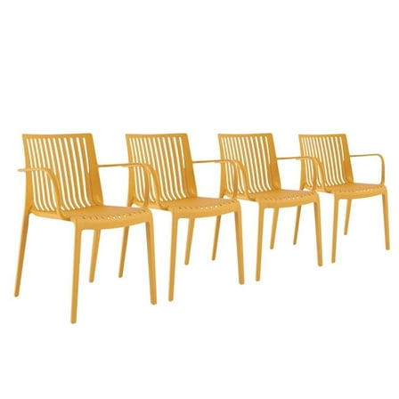 HomeRoots 565276 22 in. Yellow Heavy Duty Plastic Outdoor Stacking Arm Chairs - Set of 4