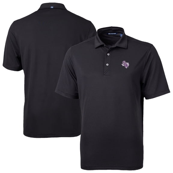 Men's Cutter & Buck Black Stephen F Austin Lumberjacks Virtue Eco Pique Recycled Polo