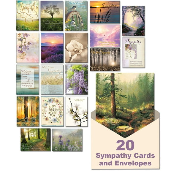 Leanin' Tree With Sincere Sympathy - Made in USA - 20 Bulk Sympathy Cards with Envelopes - Sympathy Cards For Loss Of Loved One - Elegant Bereavement Condolences Card Collection to Show Your Support