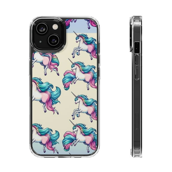 DistinctInk Hybrid (Acrylic / TPU) Clear Slim Fit Case for Apple iPhone 12 MINI (5.4" Screen) - "Enchanting Symphony: Majestic Unicorns in Patterns"