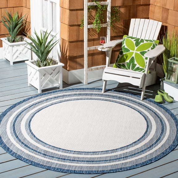 Safavieh Courtyard Ercan Bordered Indoor/Outdoor Area Rug, Ivory/Navy, 6'7" x 6'7" Round