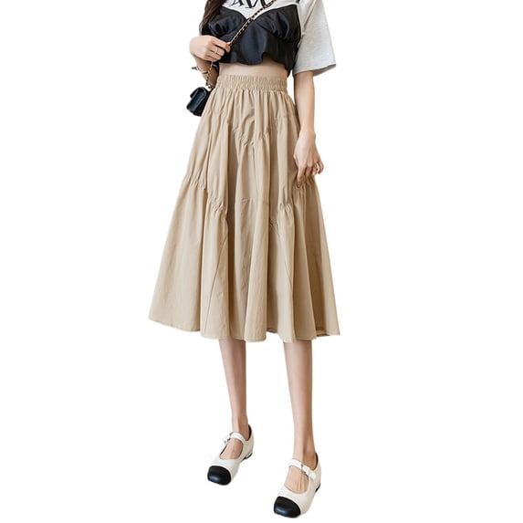 Liacowi Flowy Long Skirts for Women Juniors High Waist A-line Midi Skirt Streetwear