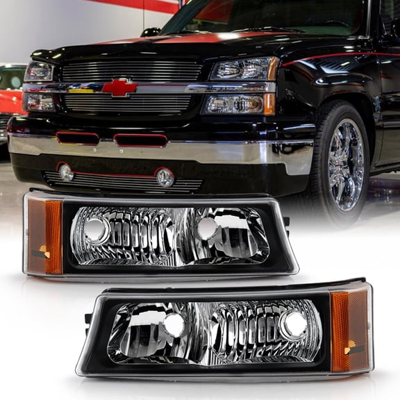 AKKON - For 2003-2006 Chevy Silverado/Avalanche Black Bumper Turn Signal Parking Lights Lamps Left   right Pair