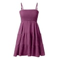 thumbnail image 5 of Qwertyu Boho Dresses for Women 2025 Flowy Boho Adjustable Sun Dress Smocked Ruffle Sleeveless Square Neck Mini Dress Dark Purple M, 5 of 7