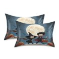 thumbnail image 2 of Haosy Satin Pillowcase for Hair and Skin Standard Cooling Silk Pillow Case with Envelope Closure Little Witch and Vampire on Halloween 20"x30", 2 of 9