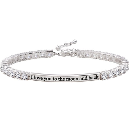 ALOV Jewelry Sterling Silver "I love you to the moon and back" 4mm Cubic Zirconia Tennis Bracelet