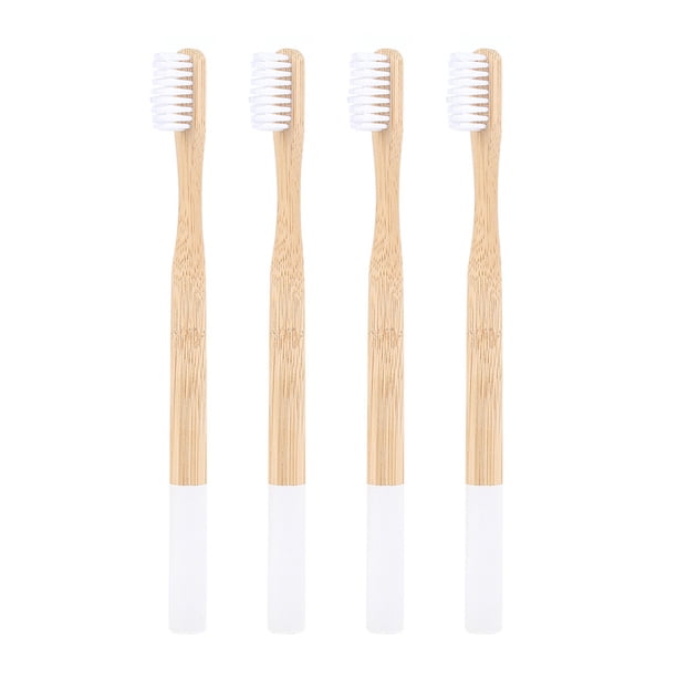 EeaseMX 4 cepillos de dientes de bambú biodegradables, ecológicos, para viajes y uso doméstico (blancos).