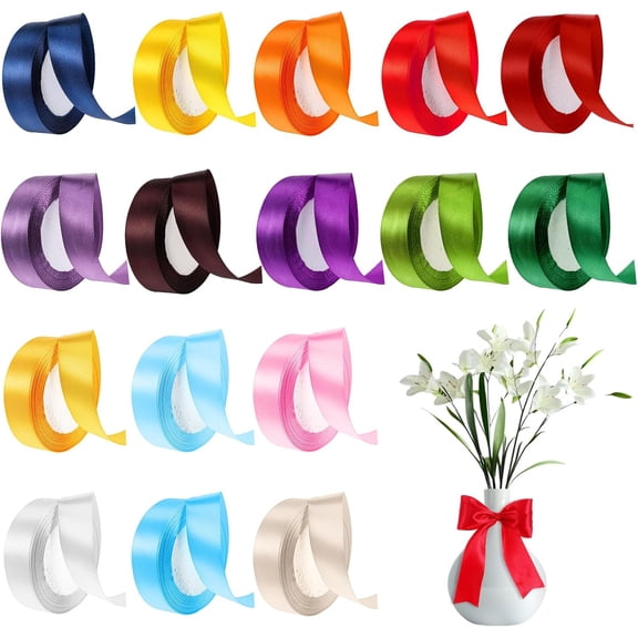 16 Rolls Satin Ribbon, Single Face Solid Color Fabric Ribbon Bulk, 25 Yard per Roll in 1 Inch Wide, Assorted Ribbon Perfect for Gift Wrapping/Christmas/Wedding Favors/Party Decorations
