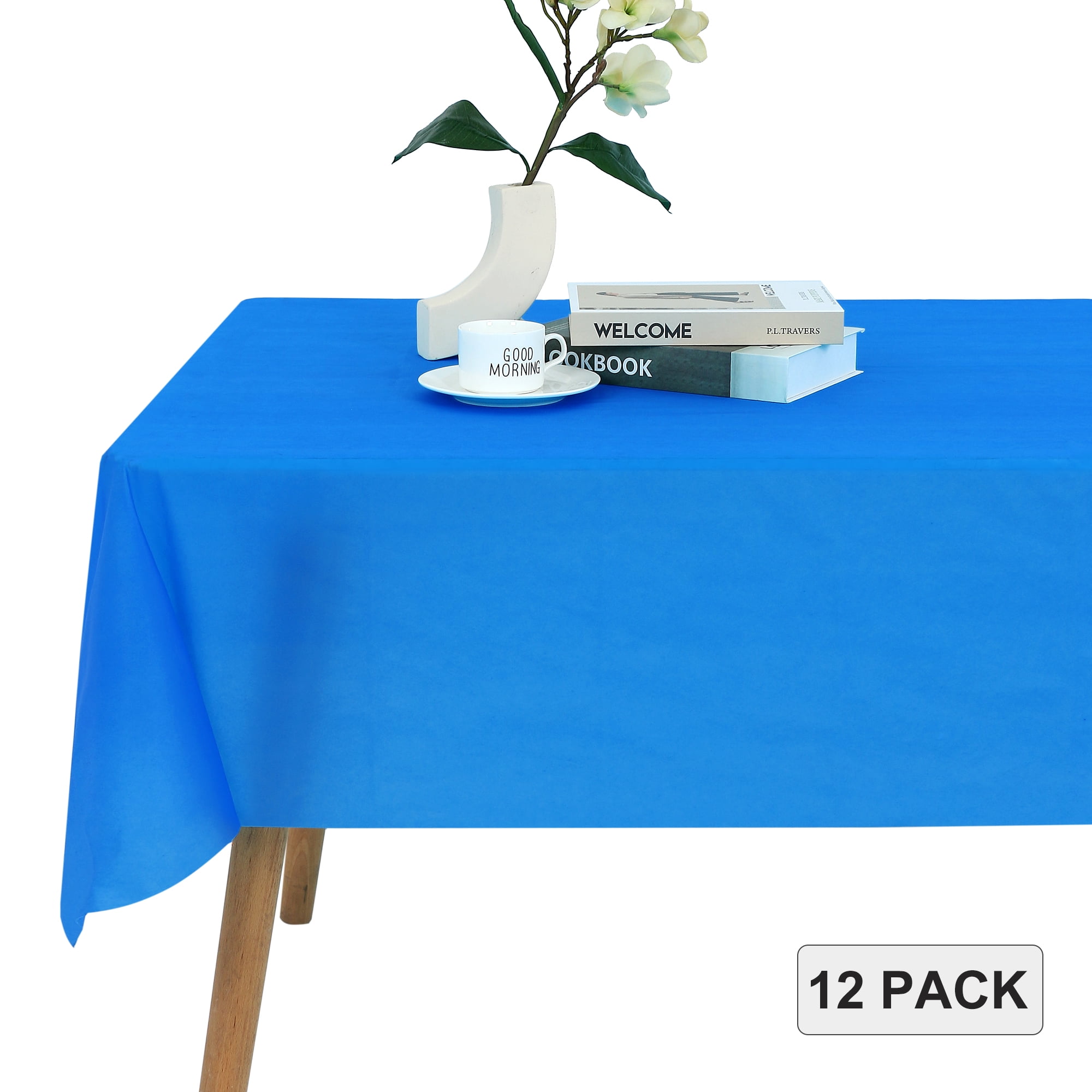 LUSHVIDA 12 Pack Disposable Plastic Table Cloth Rectangle Decorative