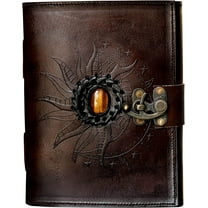 Brown Leather Sun and Moon Stone Tiger 8X6" Brown Leather Journal for Women Leather Journal for Men Leather Sketchbook
