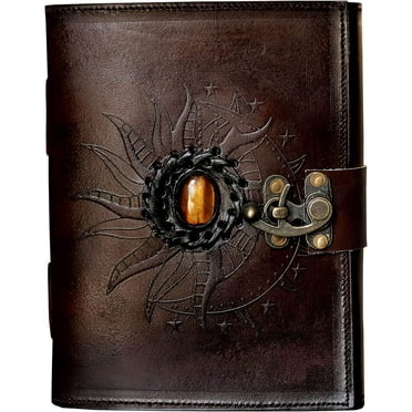 Brown Leather Sun and Moon Stone Tiger 8X6" Brown Leather Journal for Women Leather Journal for Men Leather Sketchbook